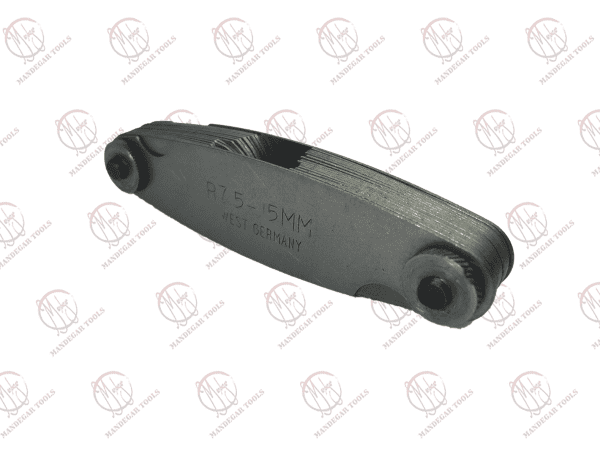 Radius gauge template size 7.5 to 15 mm