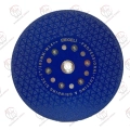 دیسک وکیوم بریز مثلثی ایگلی ، رنگ آبی، دارای فلنچ و مهره M14، مناسب برای برش و سایش مواد مختلف.