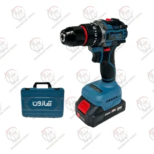 دریل شارژی چکشی 21 ولت براشلس آمازون با دو باتری لیتیومی و موتور Brushless